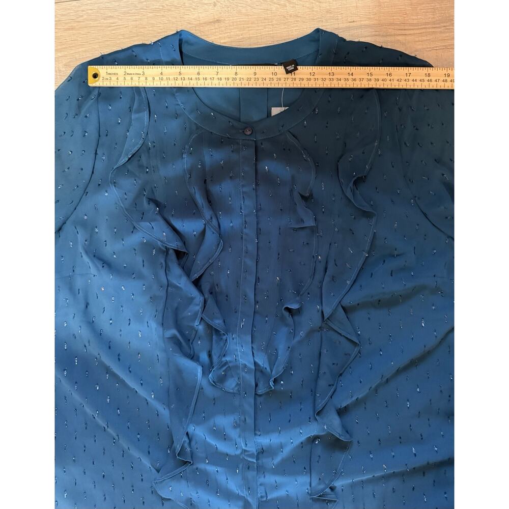 Isaac Mizrahi Live Teal Ruffle Blouse 26W Sheer Swiss Dot Tunic Top Elegant - Picture 13 of 13